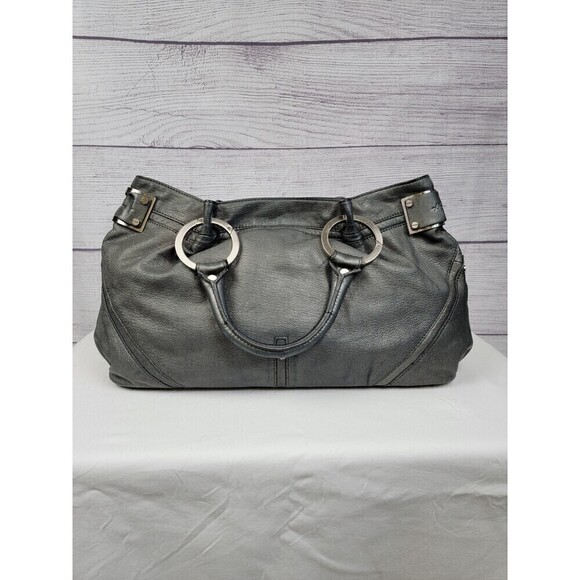KENNETH Cole Leather Off The Cuff Satchel Bag Grey Pewter - Picture 1 of 11